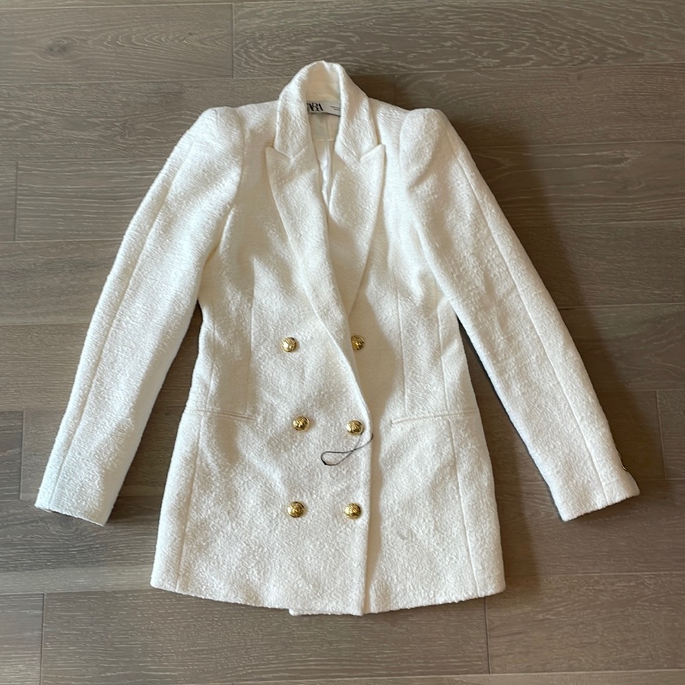 Zara Blazer White Tweed